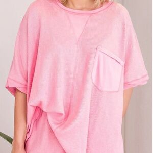 Ribbed Exposed Seam Tee and Shorts Set (Plus Size)